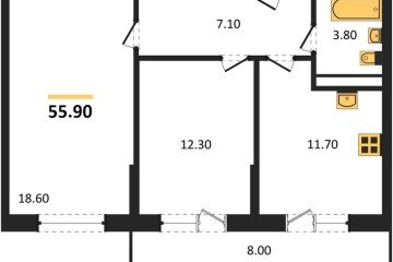 Фото №1: 2-комнатная квартира 55 м², 2/9 эт. - Краснодар, мкр. жилой комплекс Лето, ул. имени Генерала Корнилова, 1к1