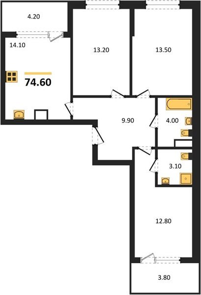 Фото №1: 3-комнатная квартира 78&nbsp;м², 7/18&nbsp;эт. - Краснодар, Карасунский внутригородской округ, мкр. ЖК Первое Место, ул. Виктора Казанцева, 1.3лит1
