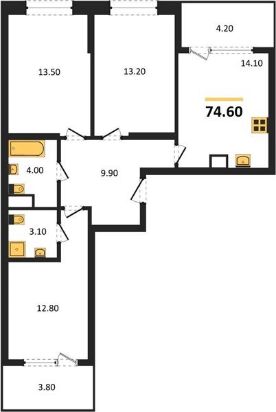 Фото №1: 3-комнатная квартира 78&nbsp;м², 7/18&nbsp;эт. - Краснодар, Карасунский внутригородской округ, мкр. ЖК Первое Место, ул. Виктора Казанцева, 1.3лит1
