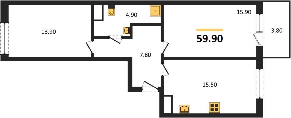 Фото №1: 2-комнатная квартира 61&nbsp;м², 4/18&nbsp;эт. - Краснодар, Карасунский внутригородской округ, мкр. ЖК Первое Место, ул. Виктора Казанцева, 1.3лит1