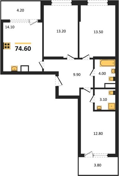 Фото №1: 3-комнатная квартира 78&nbsp;м², 9/18&nbsp;эт. - Краснодар, Карасунский внутригородской округ, мкр. ЖК Первое Место