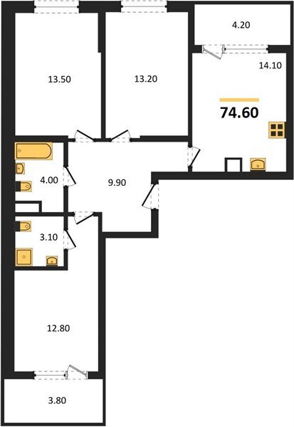 Фото №1: 3-комнатная квартира 78&nbsp;м², 9/18&nbsp;эт. - Краснодар, Карасунский внутригородской округ, мкр. ЖК Первое Место