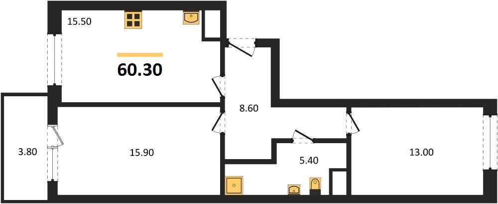 Фото №1: 2-комнатная квартира 62&nbsp;м², 3/18&nbsp;эт. - Краснодар, Карасунский внутригородской округ, мкр. ЖК Первое Место, ул. Виктора Казанцева, 1.3лит2