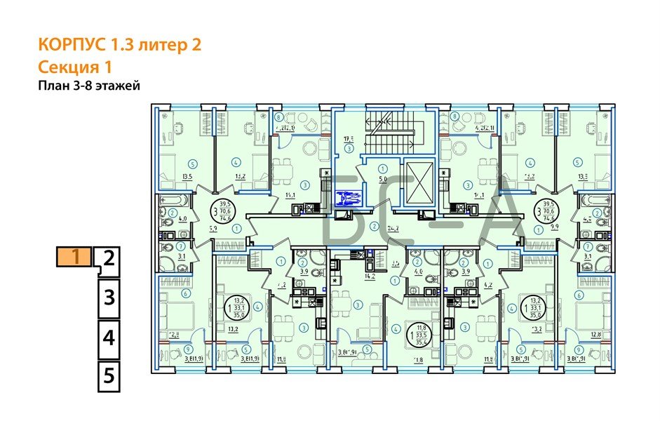 Фото №8: 3-комнатная квартира 78&nbsp;м², 5/18&nbsp;эт. - Краснодар, Карасунский внутригородской округ, мкр. ЖК Первое Место, ул. Виктора Казанцева, 1.3лит2