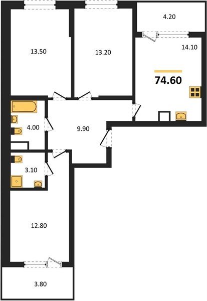 Фото №1: 3-комнатная квартира 78&nbsp;м², 9/18&nbsp;эт. - Краснодар, Карасунский внутригородской округ, мкр. ЖК Первое Место, ул. Виктора Казанцева, 1.3лит2