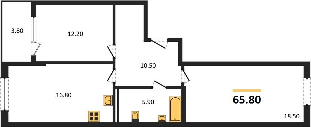 Фото №1: 2-комнатная квартира 67&nbsp;м², 2/18&nbsp;эт. - Краснодар, Карасунский внутригородской округ, мкр. ЖК Первое Место