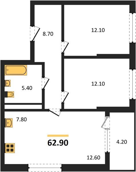 Фото №1: 2-комнатная квартира 62&nbsp;м², 9/18&nbsp;эт. - Краснодар, Карасунский внутригородской округ, мкр. ЖК Первое Место