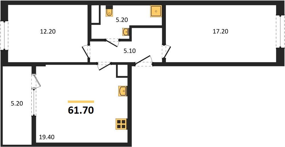 Фото №1: 2-комнатная квартира 64&nbsp;м², 2/18&nbsp;эт. - Краснодар, Карасунский внутригородской округ, мкр. ЖК Первое Место