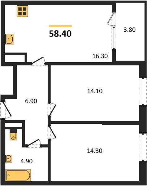Фото №1: 2-комнатная квартира 60&nbsp;м², 18/18&nbsp;эт. - Краснодар, Карасунский внутригородской округ, мкр. ЖК Первое Место