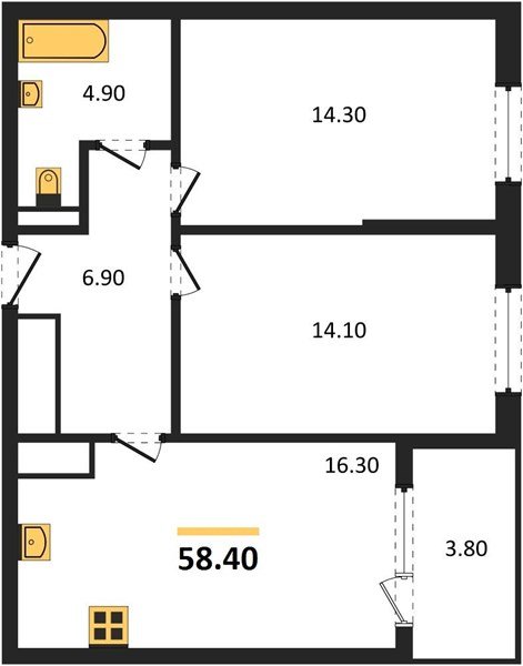 Фото №1: 2-комнатная квартира 60&nbsp;м², 18/18&nbsp;эт. - Краснодар, Карасунский внутригородской округ, мкр. ЖК Первое Место