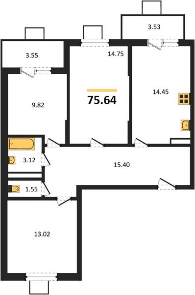 Фото №1: 3-комнатная квартира 75&nbsp;м², 7/8&nbsp;эт. - Северская, мкр. ЖК Цветной Бульвар
