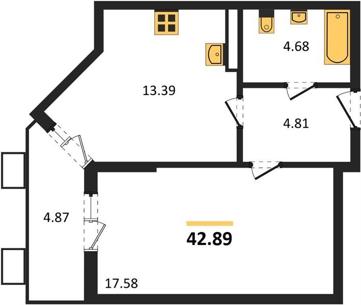 Фото №1: 1-комнатная квартира 42&nbsp;м², 3/8&nbsp;эт. - Северская, мкр. ЖК Цветной Бульвар