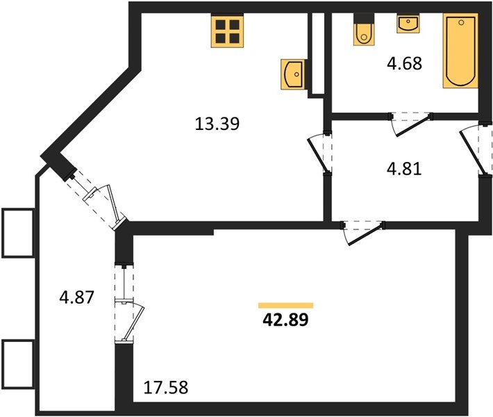 Фото №1: 1-комнатная квартира 42&nbsp;м², 7/8&nbsp;эт. - Северская, мкр. ЖК Цветной Бульвар
