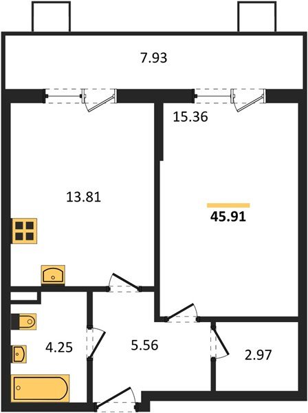 Фото №1: 1-комнатная квартира 45&nbsp;м², 1/8&nbsp;эт. - Северская, мкр. ЖК Цветной Бульвар
