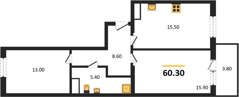 Фото №1: 2-комнатная квартира 62&nbsp;м², 8/18&nbsp;эт. - Краснодар, Карасунский внутригородской округ, мкр. ЖК Первое Место