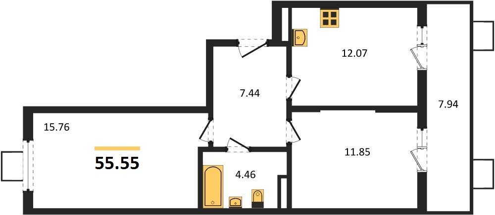 Фото №1: 2-комнатная квартира 56&nbsp;м², 6/8&nbsp;эт. - Северская, мкр. ЖК Цветной Бульвар