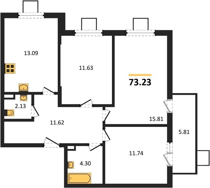 Фото №1: 3-комнатная квартира 74&nbsp;м², 1/8&nbsp;эт. - Северская, мкр. ЖК Цветной Бульвар