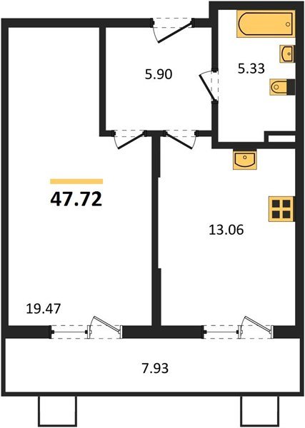 Фото №1: 1-комнатная квартира 48&nbsp;м², 1/8&nbsp;эт. - Северская, мкр. ЖК Цветной Бульвар