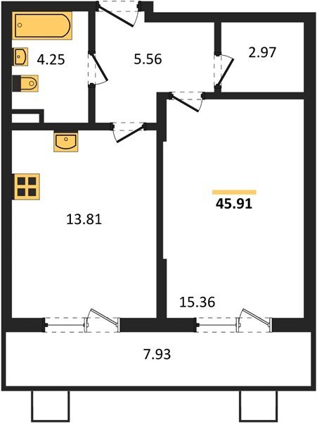Фото №1: 1-комнатная квартира 46&nbsp;м², 1/8&nbsp;эт. - Северская, мкр. ЖК Цветной Бульвар