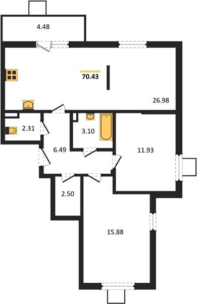 Фото №1: 2-комнатная квартира 71&nbsp;м², 1/8&nbsp;эт. - Северская, мкр. ЖК Цветной Бульвар