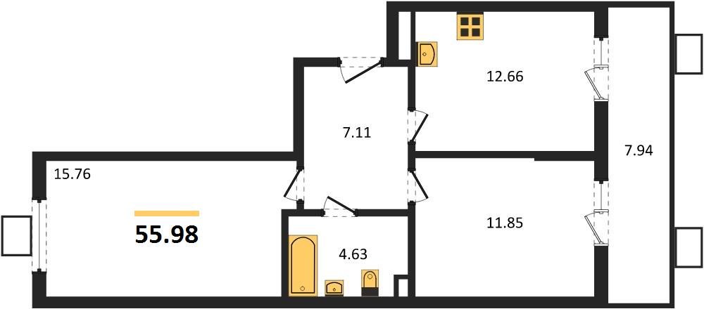 Фото №1: 2-комнатная квартира 56&nbsp;м², 1/8&nbsp;эт. - Северская, мкр. ЖК Цветной Бульвар