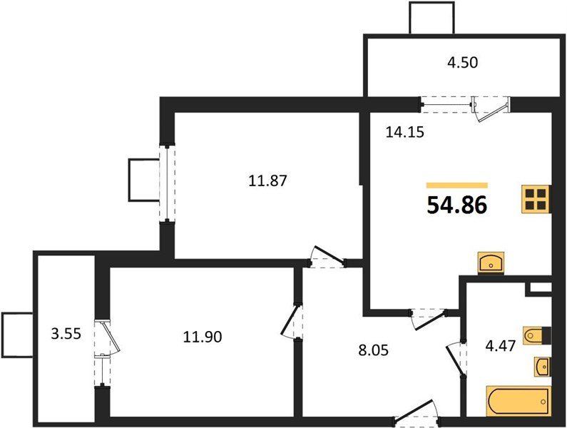 Фото №1: 2-комнатная квартира 55&nbsp;м², 1/8&nbsp;эт. - Северская, мкр. ЖК Цветной Бульвар