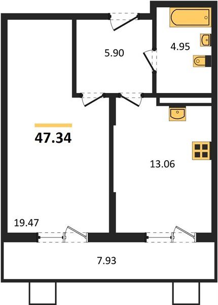 Фото №1: 1-комнатная квартира 47&nbsp;м², 2/8&nbsp;эт. - Северская, мкр. ЖК Цветной Бульвар