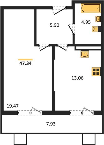 Фото №1: 1-комнатная квартира 47&nbsp;м², 3/8&nbsp;эт. - Северская, мкр. ЖК Цветной Бульвар