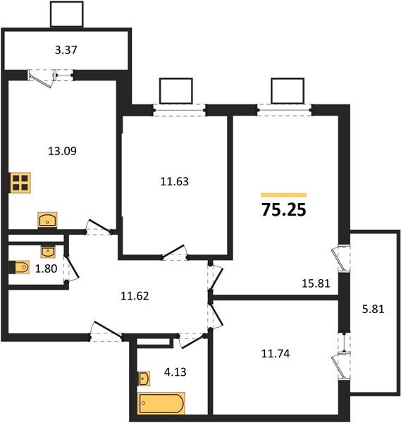 Фото №1: 3-комнатная квартира 75&nbsp;м², 4/8&nbsp;эт. - Северская, мкр. ЖК Цветной Бульвар