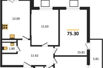 Фото №1: 3-комнатная квартира 75 м², 5/8 эт. - Северская, мкр. ЖК Цветной Бульвар,