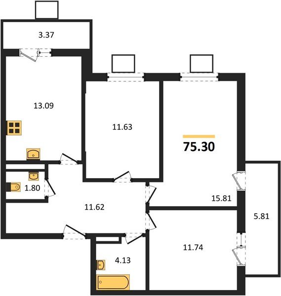 Фото №1: 3-комнатная квартира 75&nbsp;м², 5/8&nbsp;эт. - Северская, мкр. ЖК Цветной Бульвар