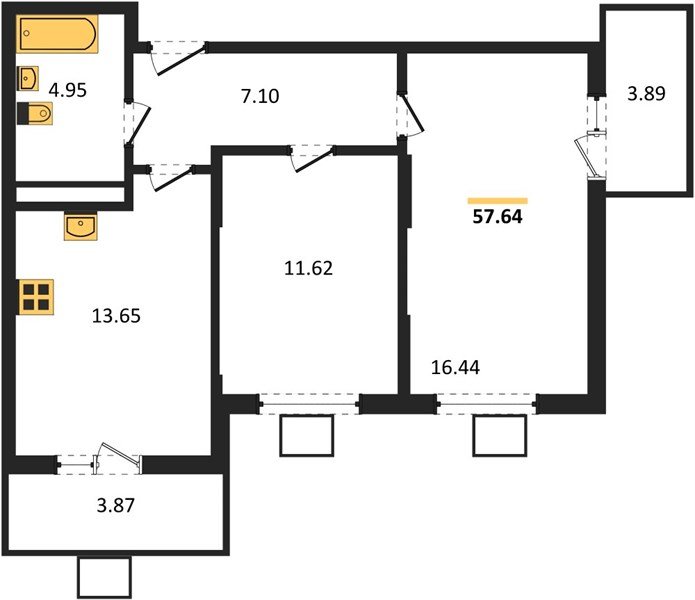 Фото №1: 2-комнатная квартира 58&nbsp;м², 4/8&nbsp;эт. - Северская, мкр. ЖК Цветной Бульвар