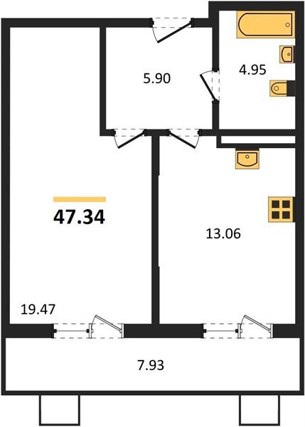 Фото №1: 1-комнатная квартира 47&nbsp;м², 2/8&nbsp;эт. - Северская, мкр. ЖК Цветной Бульвар