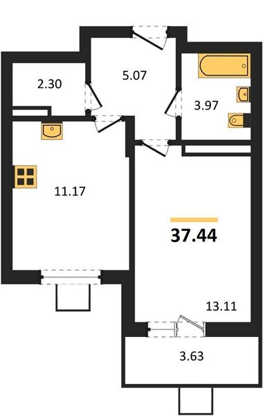 Фото №1: 1-комнатная квартира 37&nbsp;м², 5/8&nbsp;эт. - Северская, мкр. ЖК Цветной Бульвар