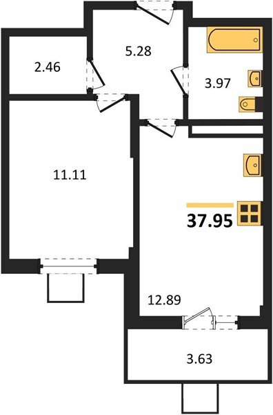 Фото №1: 1-комнатная квартира 37&nbsp;м², 2/8&nbsp;эт. - Северская, мкр. ЖК Цветной Бульвар