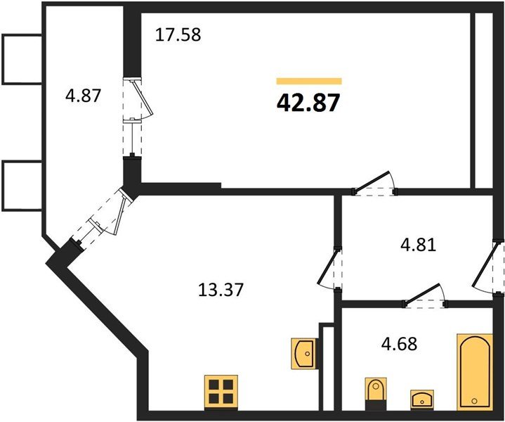 Фото №1: 1-комнатная квартира 43&nbsp;м², 5/8&nbsp;эт. - Северская, мкр. ЖК Цветной Бульвар