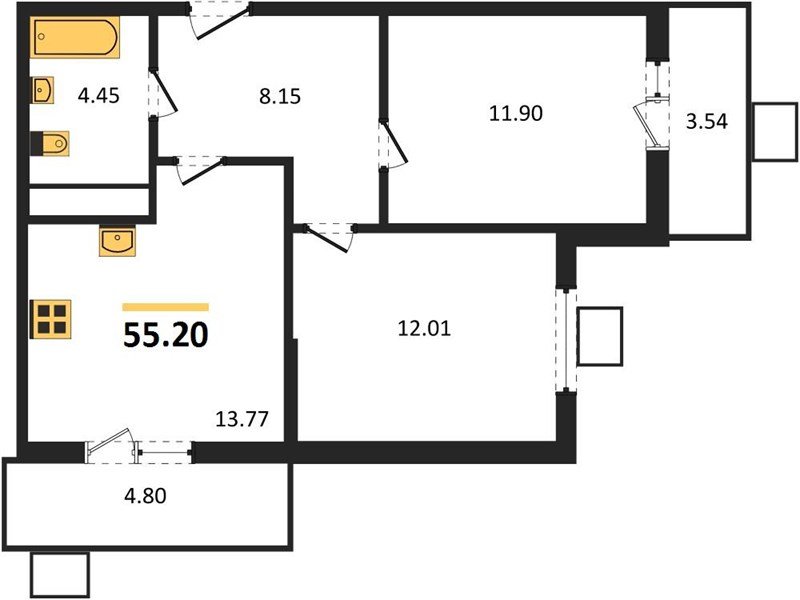 Фото №1: 2-комнатная квартира 55&nbsp;м², 4/8&nbsp;эт. - Северская, мкр. ЖК Цветной Бульвар
