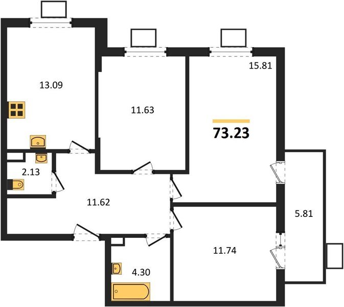 Фото №1: 3-комнатная квартира 74&nbsp;м², 1/8&nbsp;эт. - Северская, мкр. ЖК Цветной Бульвар