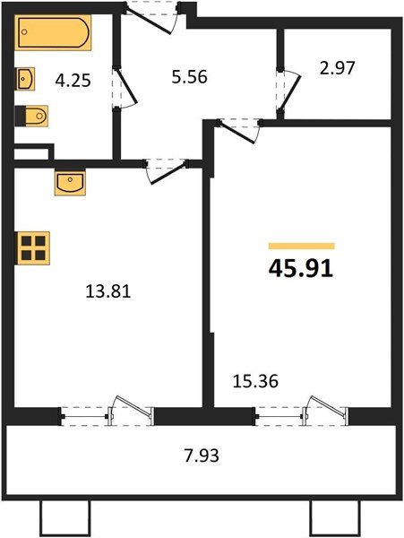 Фото №1: 1-комнатная квартира 46&nbsp;м², 1/8&nbsp;эт. - Северская, мкр. ЖК Цветной Бульвар
