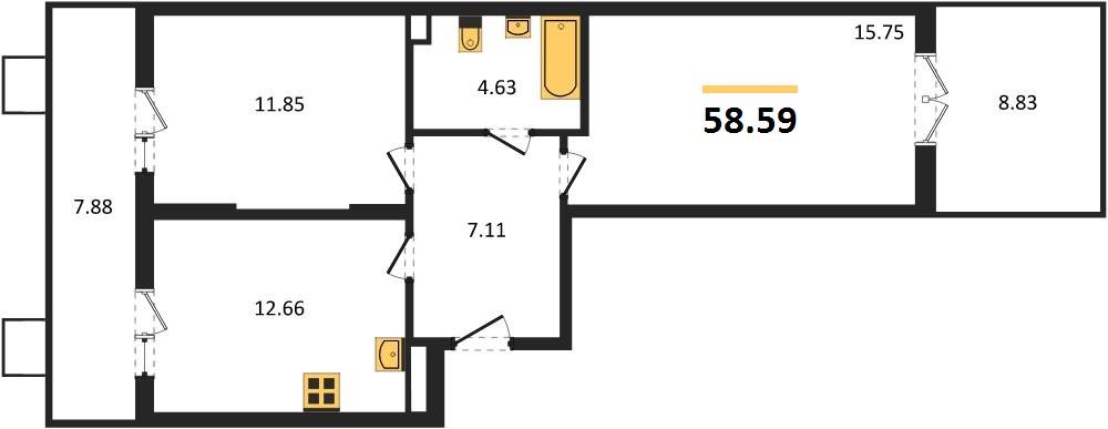 Фото №1: 2-комнатная квартира 59&nbsp;м², 1/8&nbsp;эт. - Северская, мкр. ЖК Цветной Бульвар