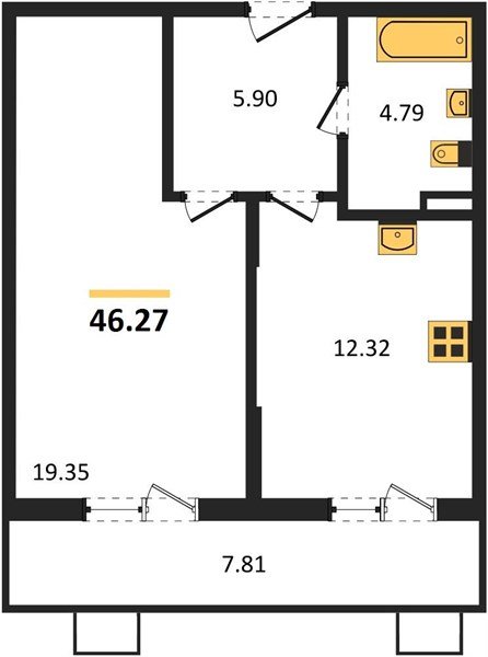 Фото №1: 1-комнатная квартира 46&nbsp;м², 1/8&nbsp;эт. - Северская, мкр. ЖК Цветной Бульвар