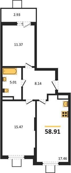 Фото №1: 2-комнатная квартира 58&nbsp;м², 3/8&nbsp;эт. - Северская, мкр. ЖК Цветной Бульвар
