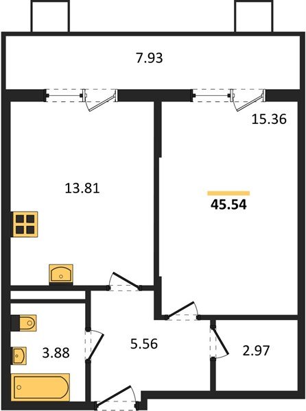 Фото №1: 1-комнатная квартира 45&nbsp;м², 3/8&nbsp;эт. - Северская, мкр. ЖК Цветной Бульвар