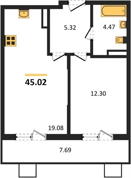 Фото №1: 1-комнатная квартира 45&nbsp;м², 2/8&nbsp;эт. - Северская, мкр. ЖК Цветной Бульвар