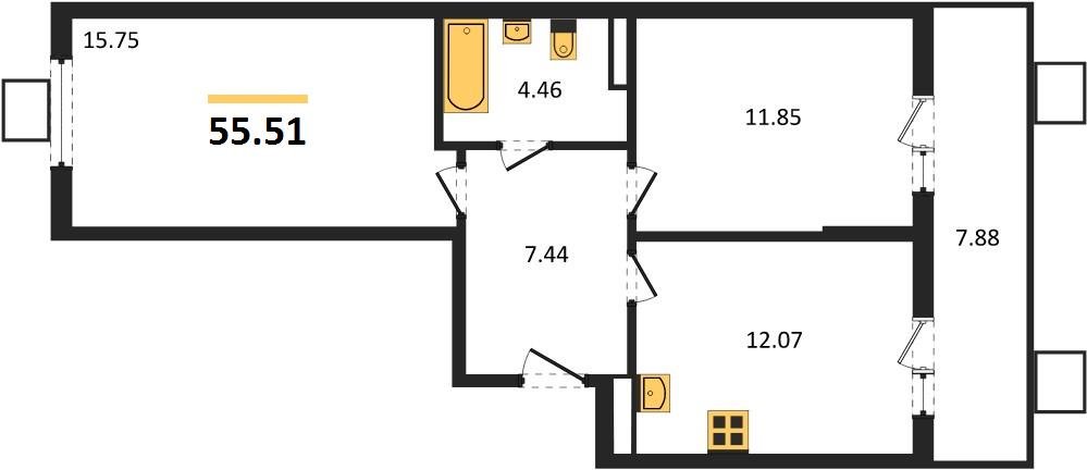 Фото №1: 2-комнатная квартира 55&nbsp;м², 4/8&nbsp;эт. - Северская, мкр. ЖК Цветной Бульвар