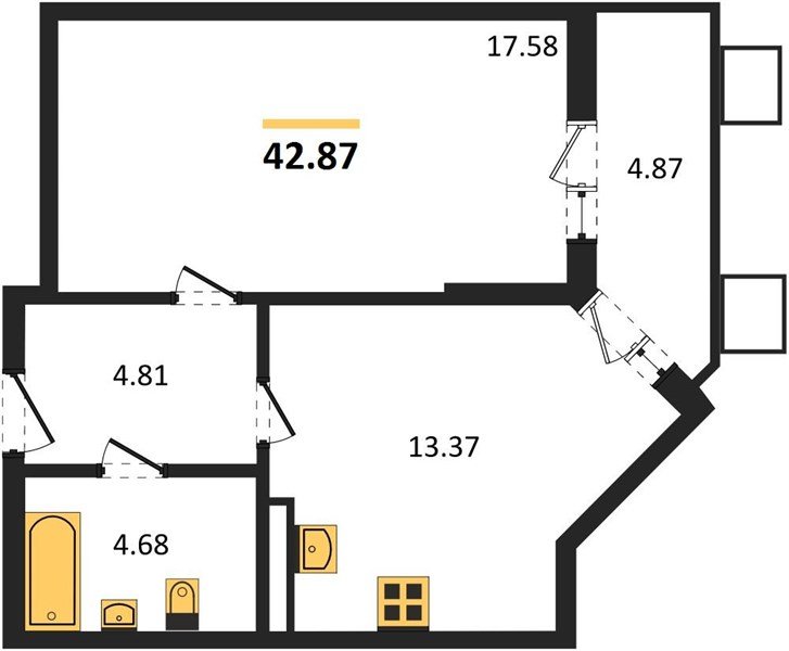 Фото №1: 1-комнатная квартира 42&nbsp;м², 4/8&nbsp;эт. - Северская, мкр. ЖК Цветной Бульвар