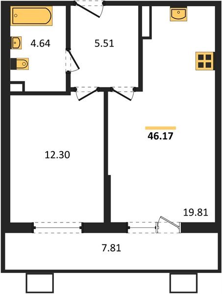 Фото №1: 1-комнатная квартира 46&nbsp;м², 1/8&nbsp;эт. - Северская, мкр. ЖК Цветной Бульвар