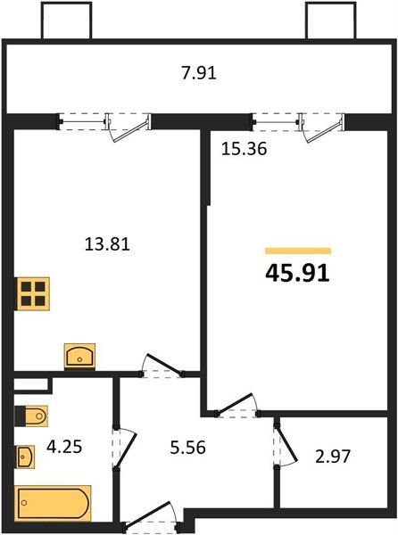 Фото №1: 1-комнатная квартира 45&nbsp;м², 1/8&nbsp;эт. - Северская, мкр. ЖК Цветной Бульвар