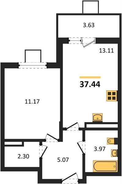 Фото №1: 1-комнатная квартира 37&nbsp;м², 6/8&nbsp;эт. - Северская, мкр. ЖК Цветной Бульвар