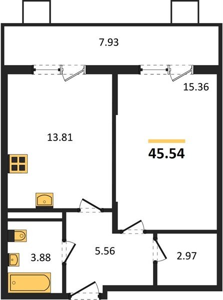 Фото №1: 1-комнатная квартира 45&nbsp;м², 6/8&nbsp;эт. - Северская, мкр. ЖК Цветной Бульвар